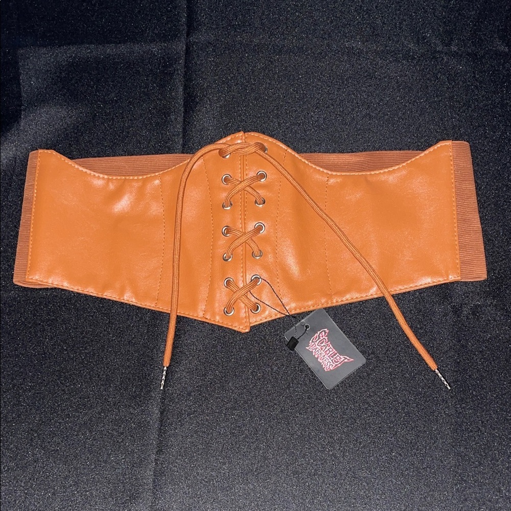 Wide Tan Faux Leather Lace-Up Waist corset Belt size large sexy cottage core